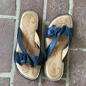 Born Hand Crafted EUC Leather Boho Flower Sandals